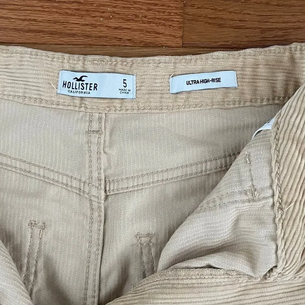 Hollister Juniors 5 Corduroy Mini Skirt Tan Ultra High Rise Preppy Y2K